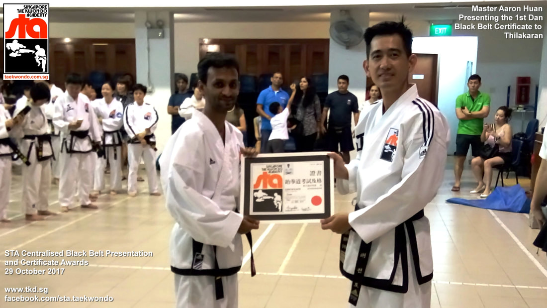 Thilakaran Black Belt Presentation and Certificate Awards STA Centralised Grading Singapore Taekwon-do Academy HQ Taekwondo