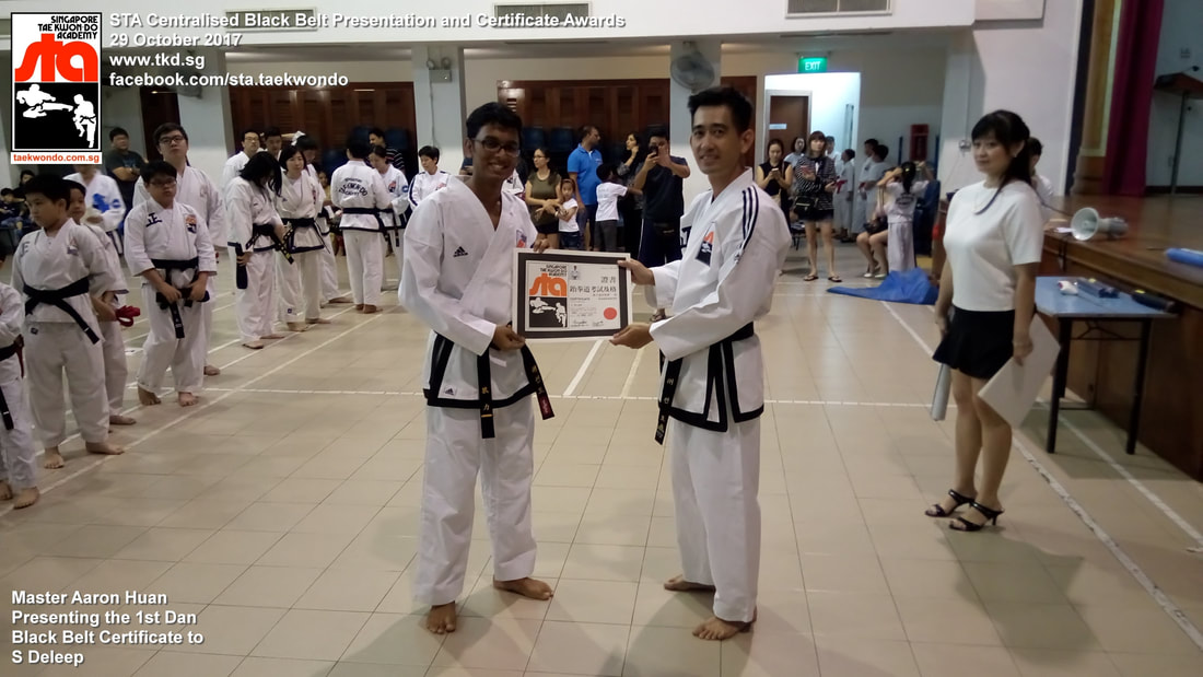 S Deleep Black Belt Presentation and Certificate Awards STA Centralised Grading Singapore Taekwon-do Academy HQ Taekwondo