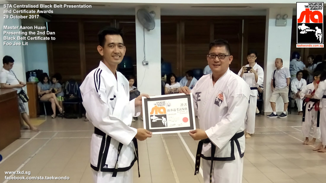 Foo Jee Lit Black Belt Presentation and Certificate Awards STA Centralised Grading Singapore Taekwon-do Academy HQ Taekwondo
