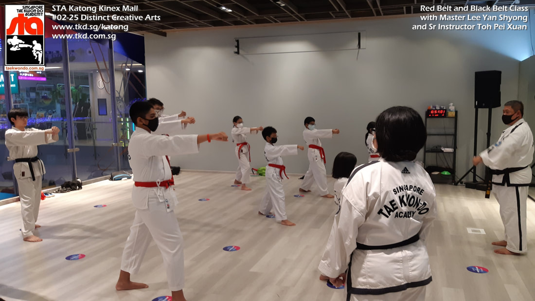 Red Black Belt Master Lee Class Children Kids Teens Katong Kinex Paya Lebar PLQ Sims Haig Singapore Taekwondo Academy TKD STA